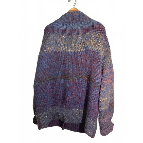 70's Cozy Hand-Knit Super Chunky Oversized Wool Multi-Colored Sweater Coat OS - Picture 9 of 11